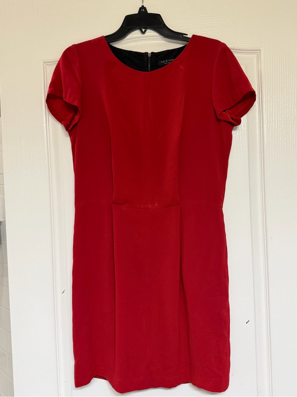 rag & bone Red Dress Short Sleeve Sheath Pockets Exposed Zip 6 Holiday Party